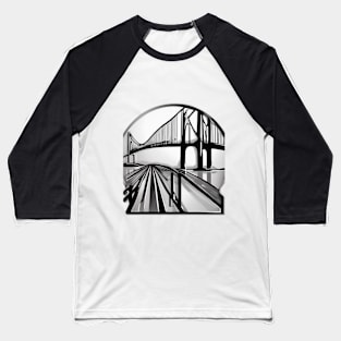 Monochrome Bridge Illustration in Circular Frame No. 747 Baseball T-Shirt